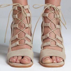 Sol Sana Molly Caged Heel Taupe Suede Size 41/ US 10